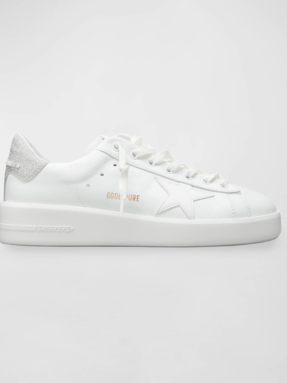 Golden Goose White Leather Platform Purestar Lace-Up Sneakers
